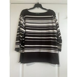 Lauren Ralph Lauren Women's 3/4 Length Sleeve Brown and White Striped Top 3X